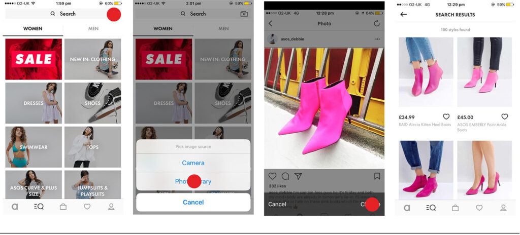 Image of asos style match AI functionality showing mobile app screen shots of style match in action as part of AI in UK fashion e-commerce article.